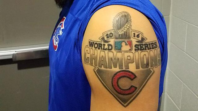 Baez celebrates Cubs' title with new tattoo