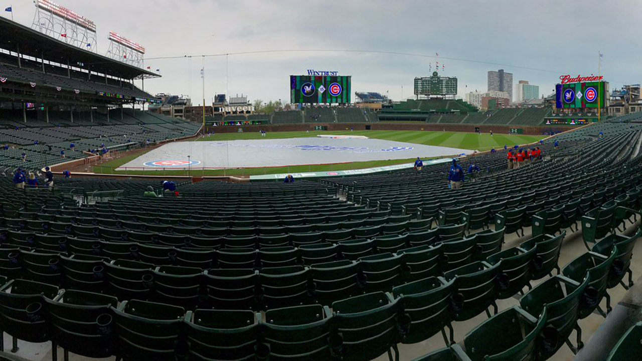 Crew-Cubs first pitch being delayed by rain