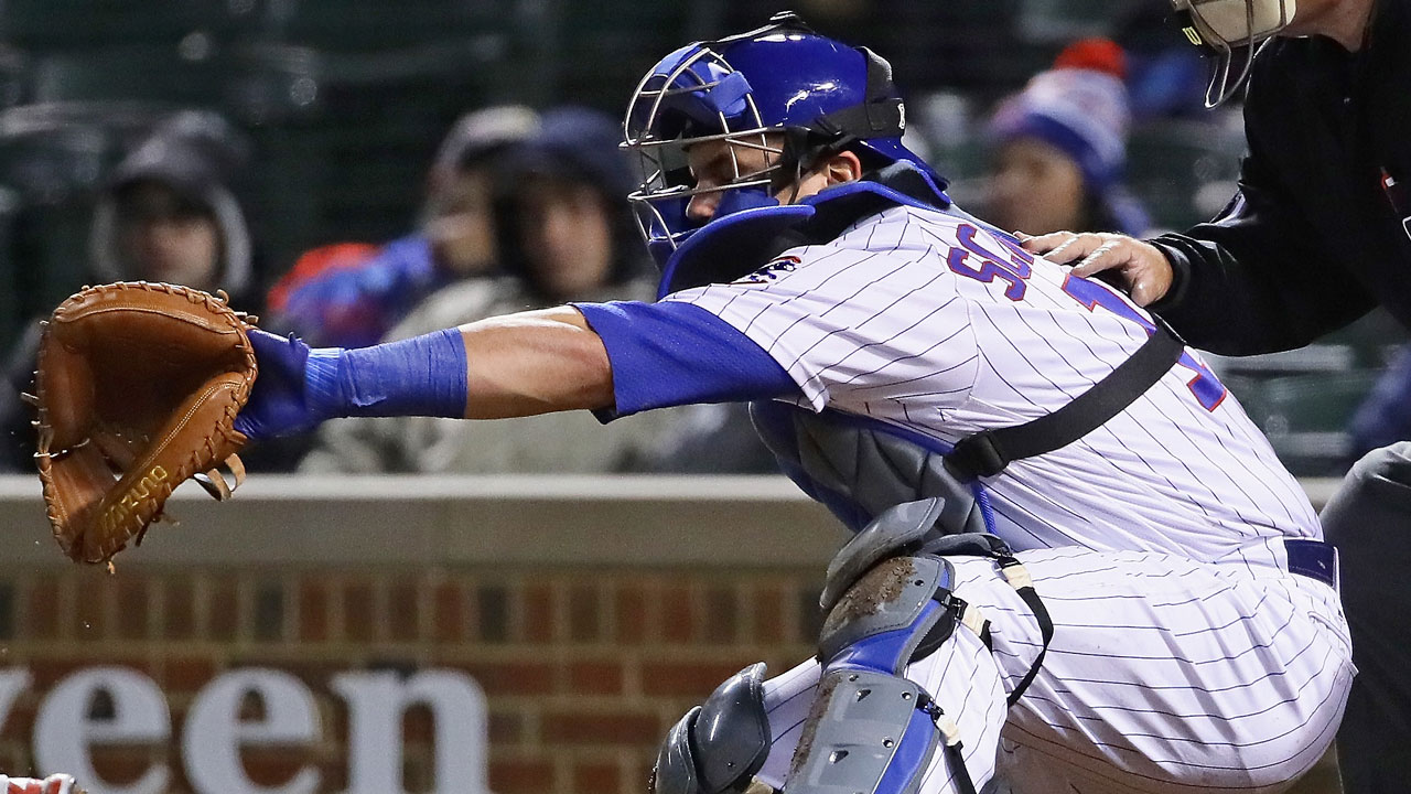 Schwarber gets a turn behind the dish